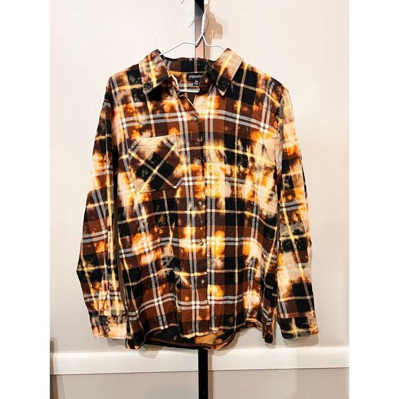 Originality La La Land America Land of the Free Bleach Dyed Plaid Flannel Shirt - Picture 5 of 8